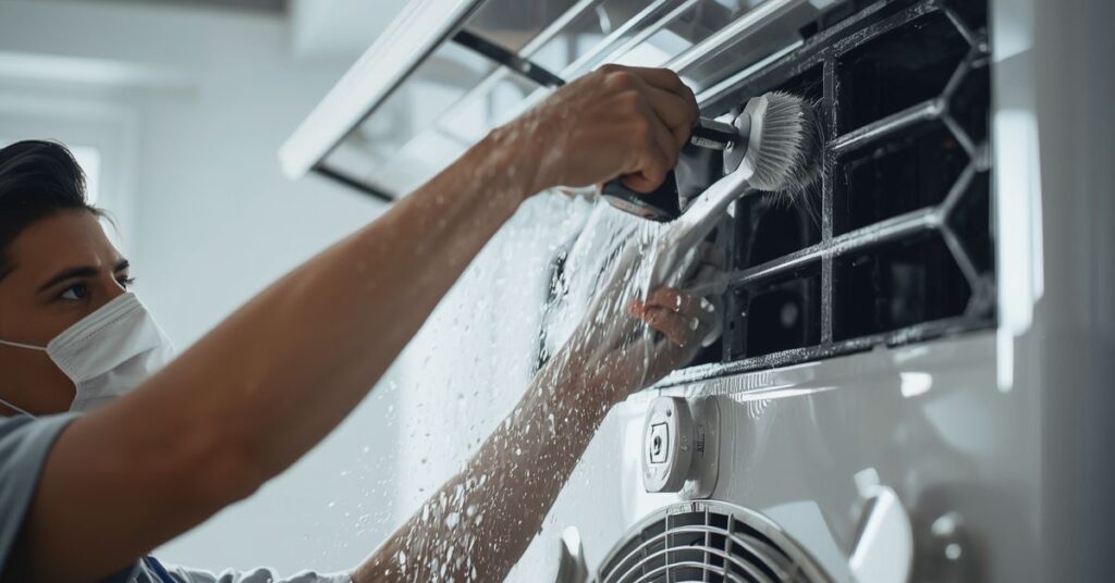 man cleaning Air conditioners filter